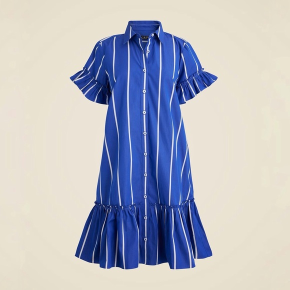 J. Crew Dresses & Skirts - J. Crew Amelia Button Front Shirt-Dress in Stripe Cotton Poplin Blue & White